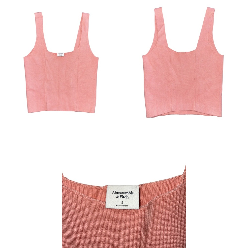 Abercrombie & Fitch Coral Pink Square Neck Ribbed Knit Crop Top